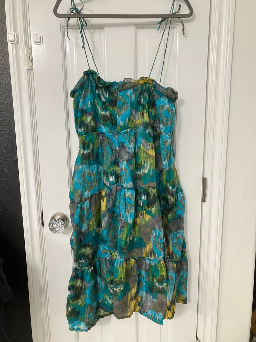 Old Navy Teal, Green & Gray Tiered Spaghetti-Strap Midi Dress